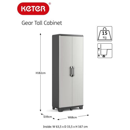 Keter opbevaringsskab med hylder Gear 182 cm sort og grå