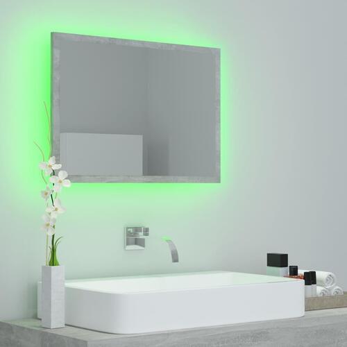 Badeværelsesspejl med LED-lys 60x8,5x37 cm akryl betongrå