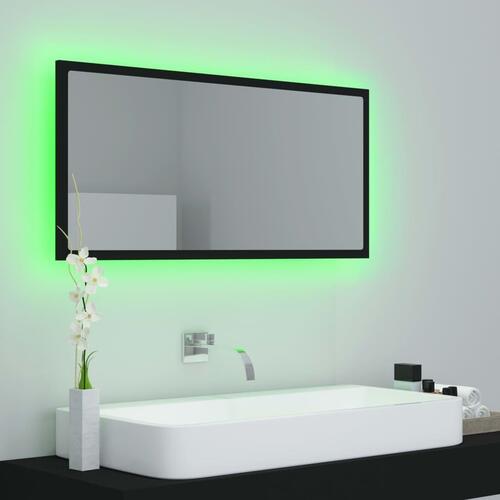 Badeværelsesspejl med LED-lys 90x8,5x37 cm akryl sort