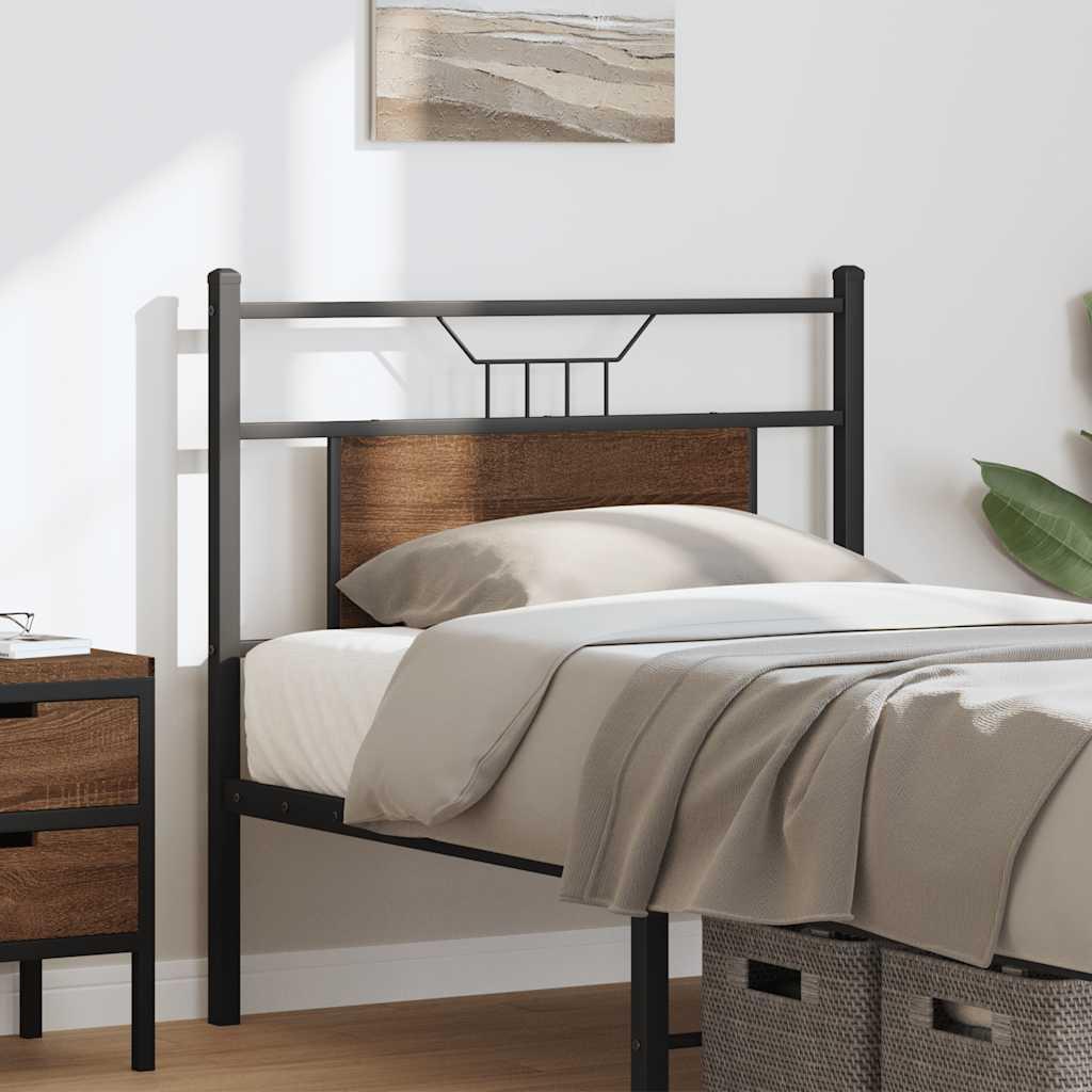 Sengegavl Konstrueret Træ Og Stål Etræsfarve - Brun eg / 75 cm