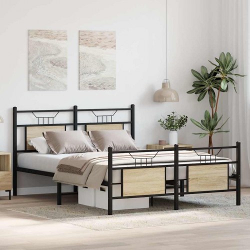 Sengeramme 140 x 190 cm med lamelbund - sonoma-eg
