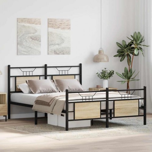 Sengeramme 150 x 200 cm med hovedgærde - sonoma-eg