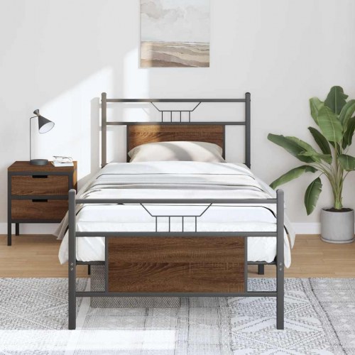 Sengeramme 80 x 200 cm med hovedgærde - brunt egetræ