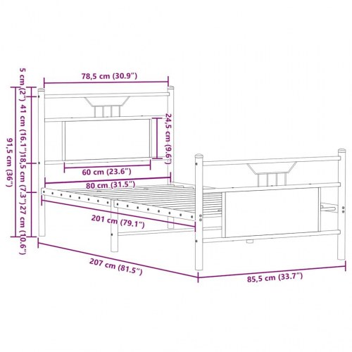 Sengeramme 80 x 200 cm med hovedgærde - brunt egetræ