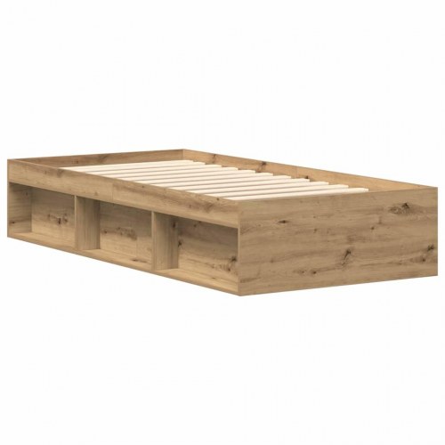 Sengeramme 90x190 cm i konstrueret træ - kunsteg, med opbevaring