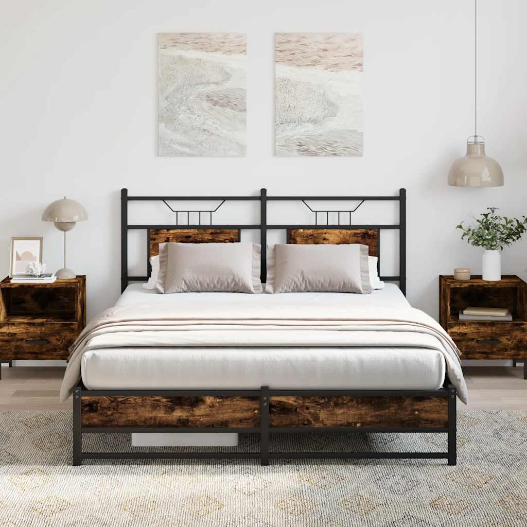 Sengeramme Uden Madras Konstrueret Træ Røget Eg - med sengegavl og dobbelt lavt fodgærde / 140 x 190 cm