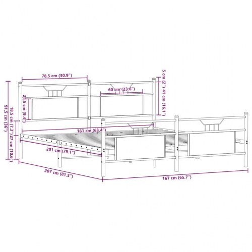 Sengeramme 160 x 200 cm i metal - sonoma-eg