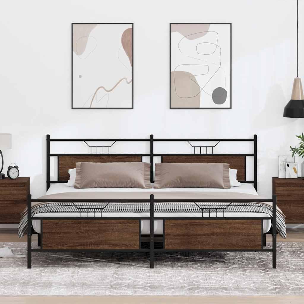 Sengeramme Uden Madras Konstrueret Træ Brunt Eg Brun Eg - med hovedgærde og fodgærde / 200 x 200 cm
