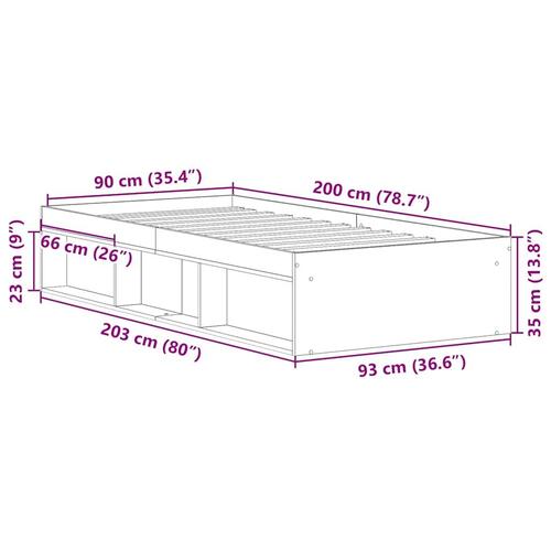 Sengeramme uden madras 90x200cm konstrueret træ antikt træ