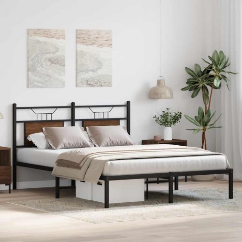 Sengeramme 150 x 200 cm med sengegavl - brunt egetræ