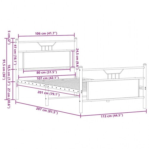 Sengeramme uden madras 107 x 203 cm - brun egetræ