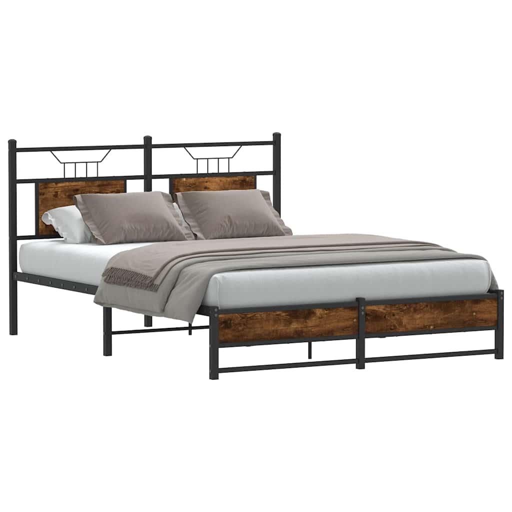 Sengeramme Uden Madras Konstrueret Træ Røget Eg - med sengegavl og dobbelt lavt fodgærde / 150 x 200 cm