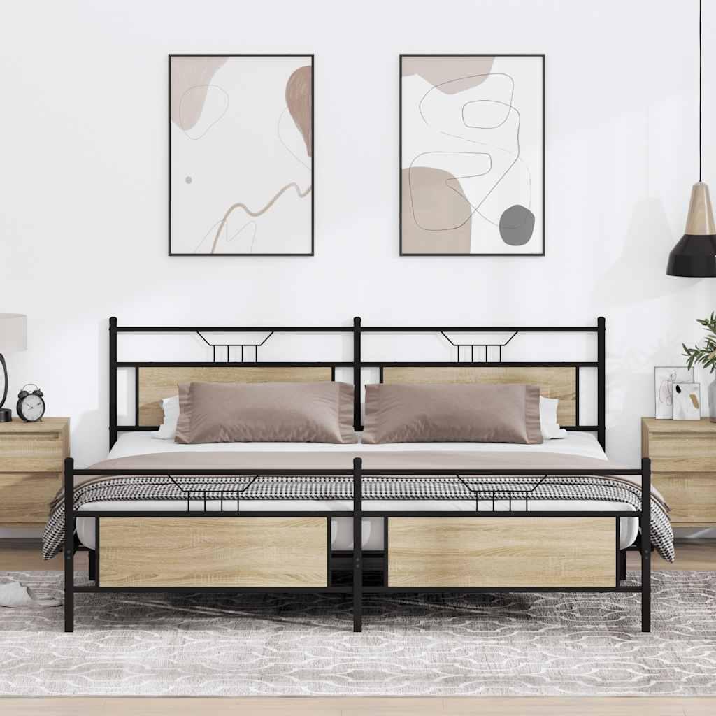 Sengeramme Uden Madras Konstrueret Træ Sonoma-Eg - med hovedgærde og fodgærde / 200 x 200 cm