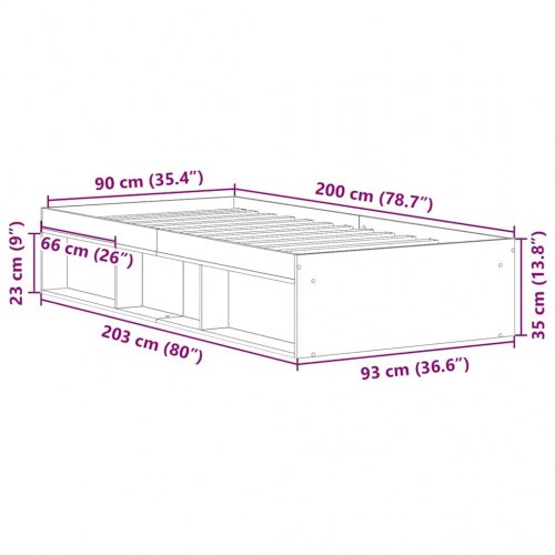 Sengeramme 90x200 cm med opbevaring - konstrueret træ i kunsteg
