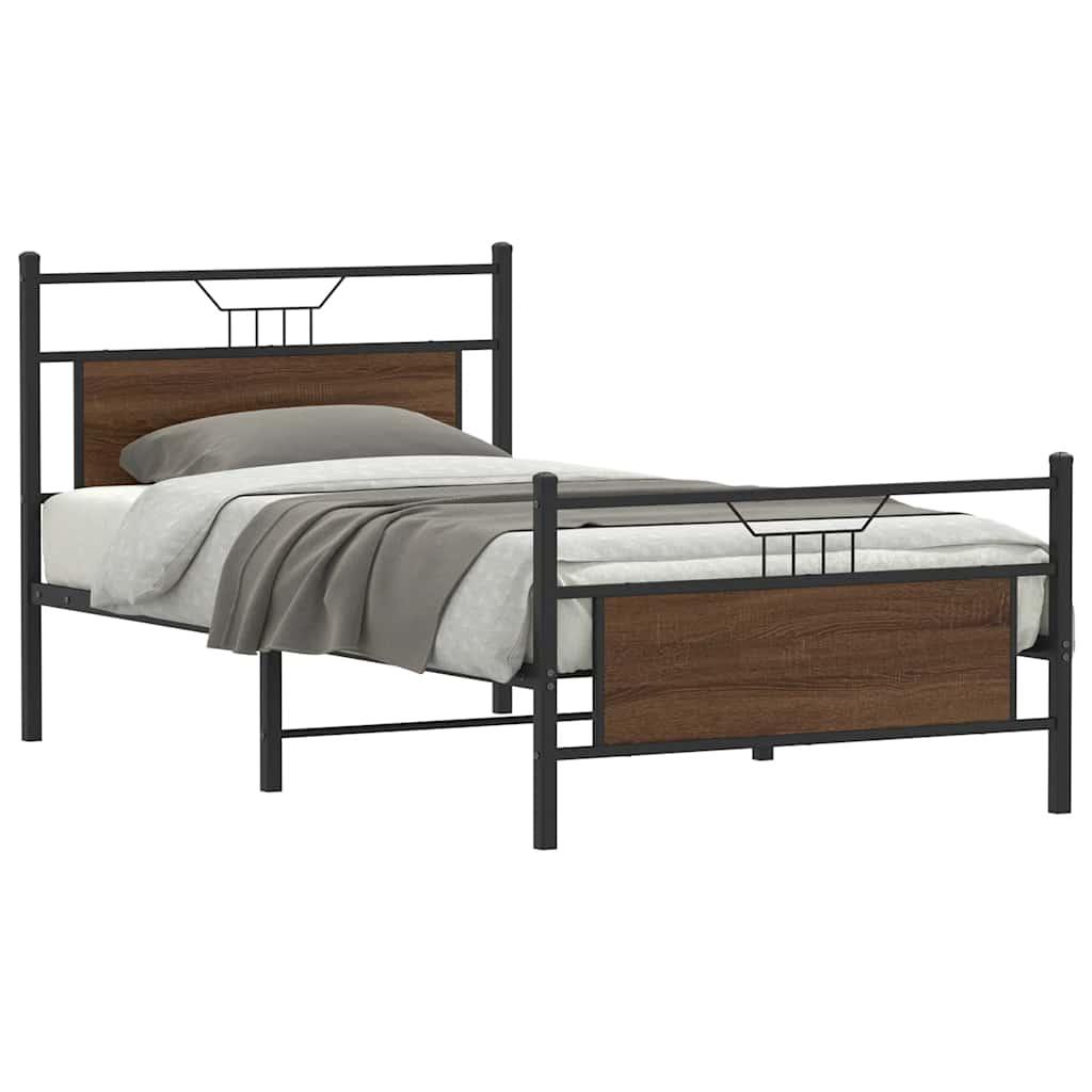Sengeramme Uden Madras Konstrueret Træ Brunt Eg Brun Eg - med hovedgærde og fodgærde / 100 x 190 cm