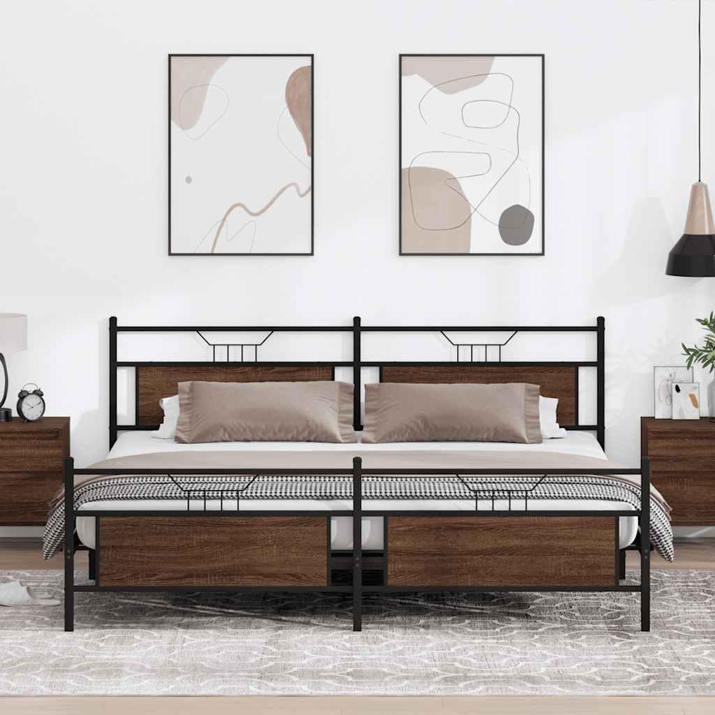 Sengeramme Uden Madras Konstrueret Træ Brunt Eg Brun Eg - med hovedgærde og fodgærde / 193 x 203 cm