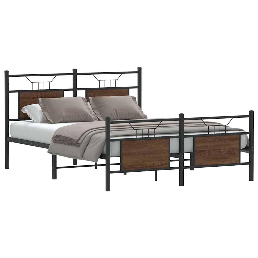 Sengeramme Uden Madras Konstrueret Træ Brunt Eg Brun Eg - med hovedgærde og fodgærde / 150 x 200 cm
