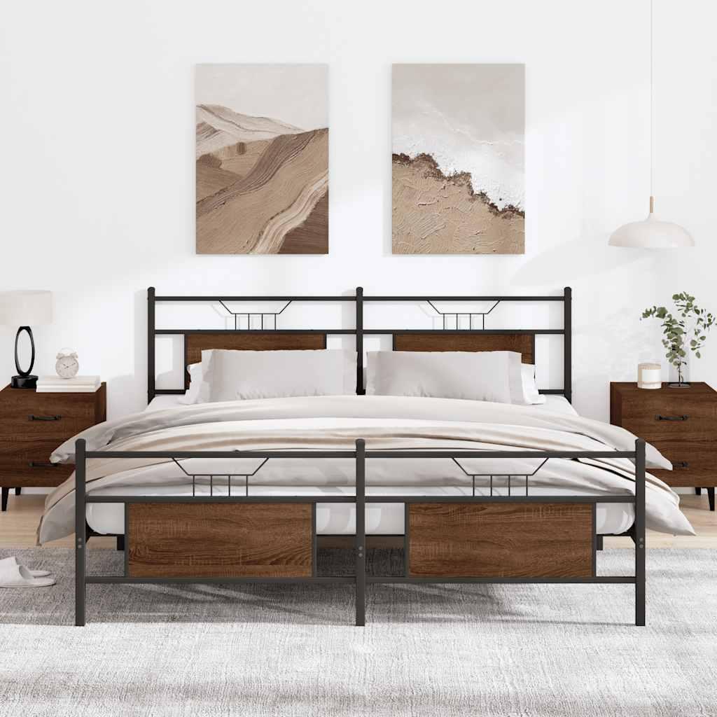 Sengeramme uden madras 160x200 cm metal brun egetræsfarve