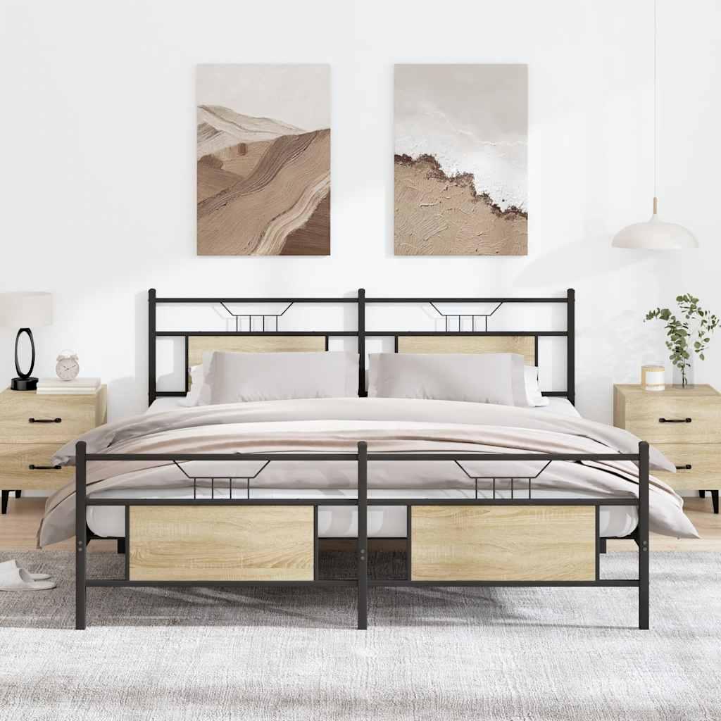 Sengeramme Uden Madras Konstrueret Træ Sonoma-Eg - med hovedgærde og fodgærde / 183 x 203 cm