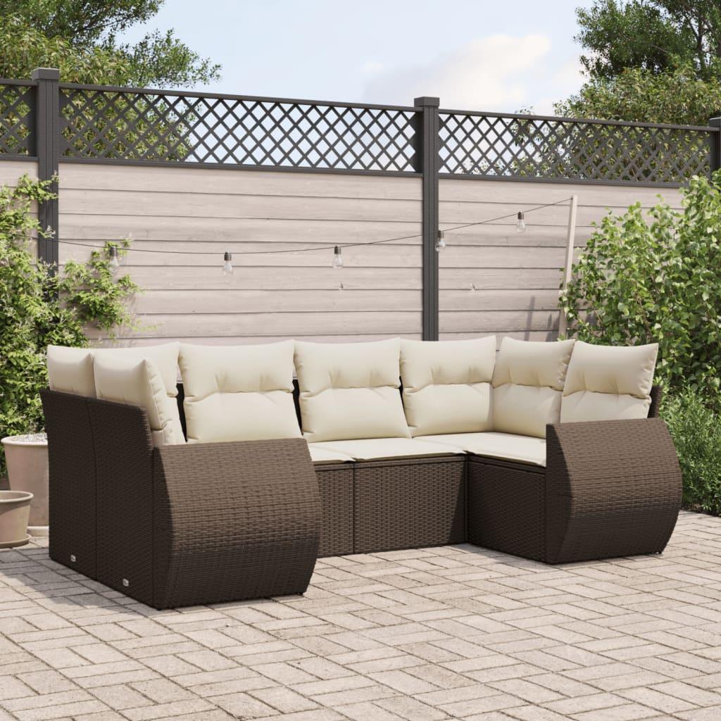 Sofasæt Til Haven 6 Dele Med Hynder Polyrattan Sort - Brun og cremefarvet