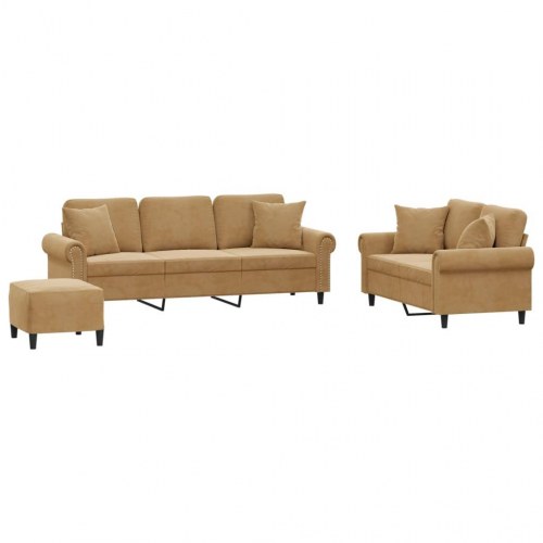 Sofasæt 3 dele med puder velour brun