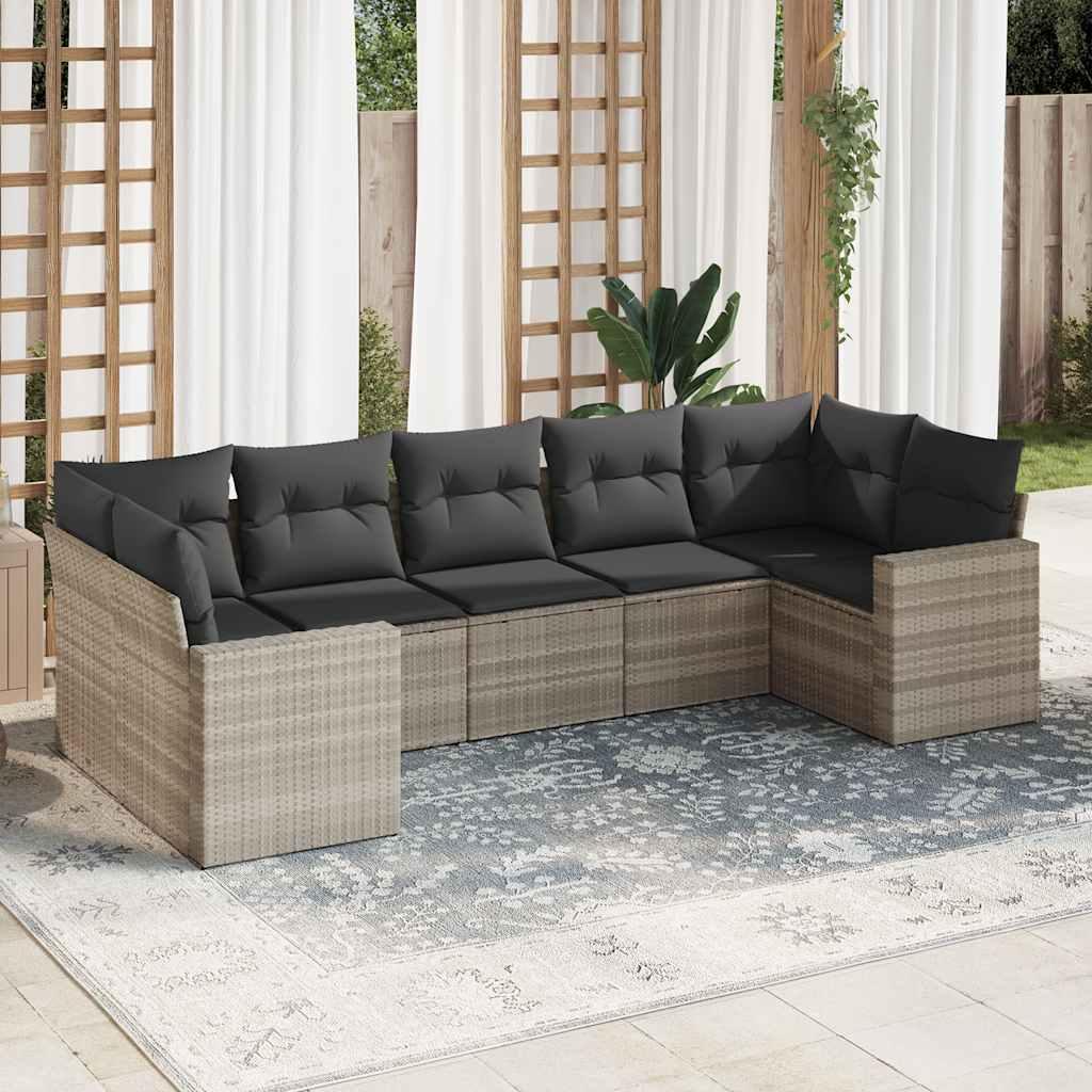 Sofasæt Til Haven 7 Dele Med Hynder Polyrattan Beige - Lysegrå