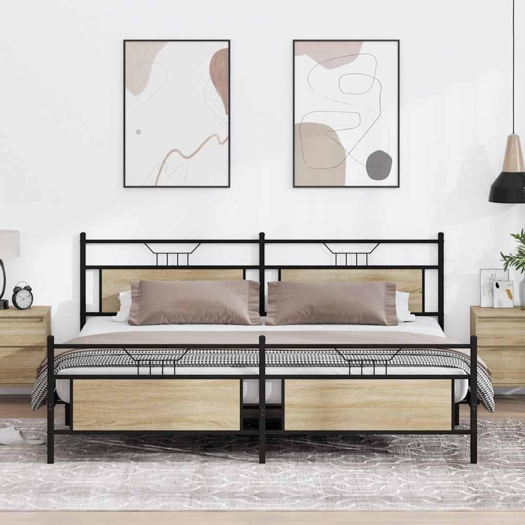 Sengeramme Uden Madras Konstrueret Træ Sonoma-Eg - med hovedgærde og fodgærde / 193 x 203 cm