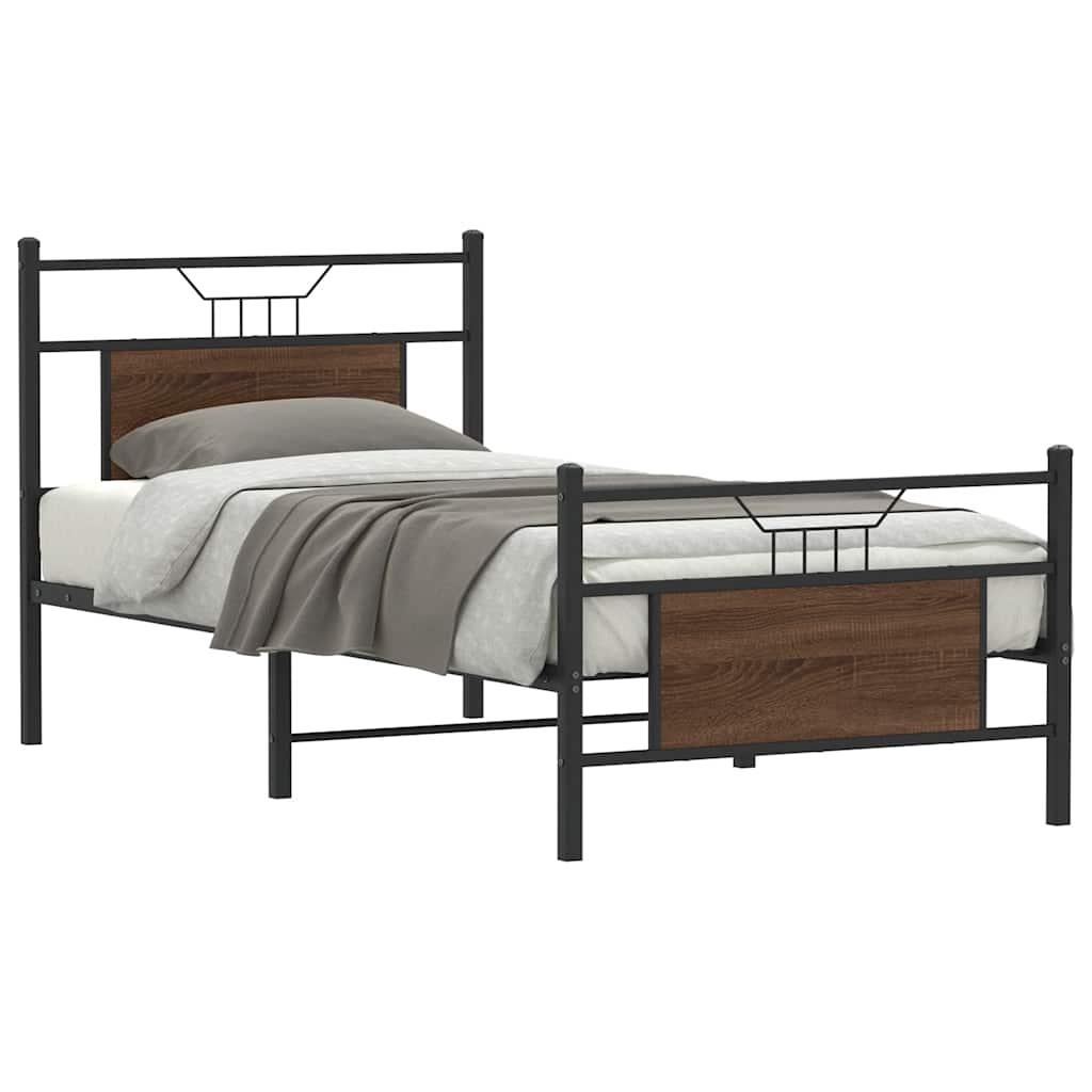 Sengeramme Uden Madras Konstrueret Træ Brunt Eg Brun Eg - med hovedgærde og fodgærde / 90 x 190 cm