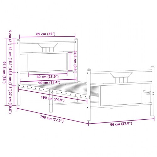 Sengeramme 90 x 190 cm uden madras - brunt egetræ