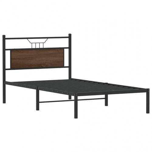 Sengeramme 100 x 200 cm med sengegavl uden madras - brunt egetræ
