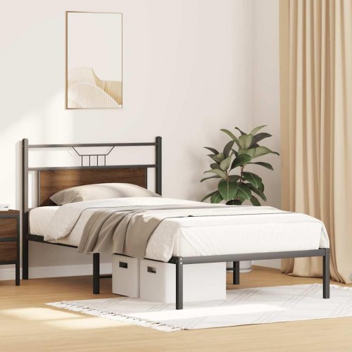 Sengeramme 100 x 200 cm med sengegavl uden madras - brunt egetræ