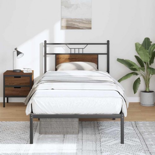 Sengeramme med sengegavl 90 x 200 cm uden madras - brun egetræ