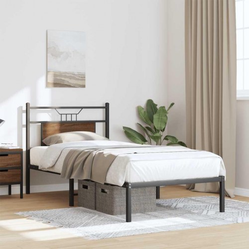 Sengeramme med sengegavl 90 x 200 cm uden madras - brun egetræ