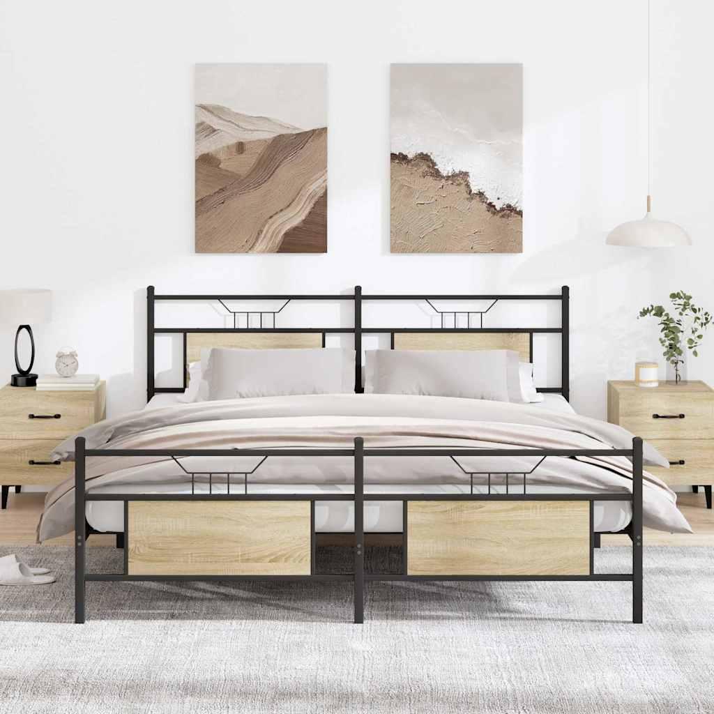 Sengeramme Uden Madras Konstrueret Træ Sonoma-Eg - med hovedgærde og fodgærde / 183 x 213 cm