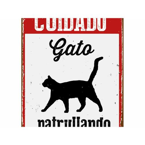 Plade Magnet & Steel ["Cuidado Gato Patrullando"] 14,8 x 21 cm