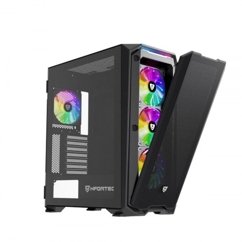PC cabinet Nfortec Krater X - sort meshfront med RGB-blæsere