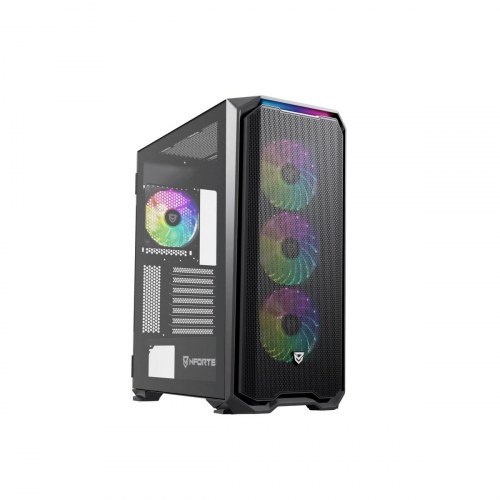 PC cabinet Nfortec Krater X - sort meshfront med RGB-blæsere