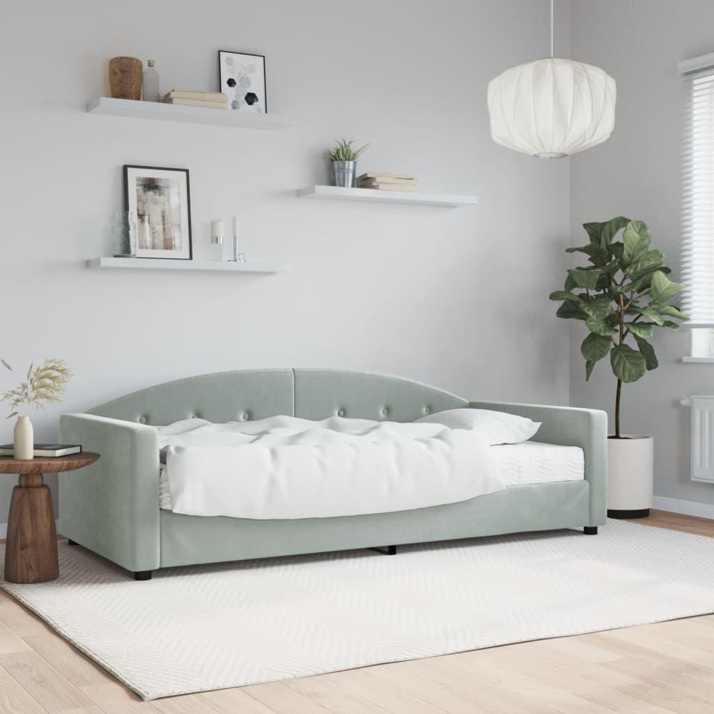 Daybed Velour Lysegrå - med madras / 90 x 190 cm