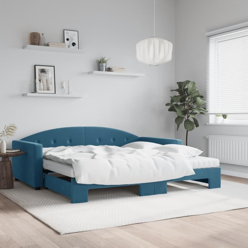 Daybed Med Udtræk Og Madras 100x200 Cm Velour Blå