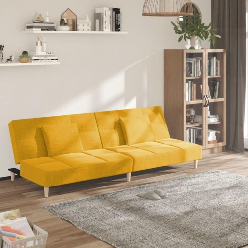 2-personers sovesofa med 2 puder - stof, gul