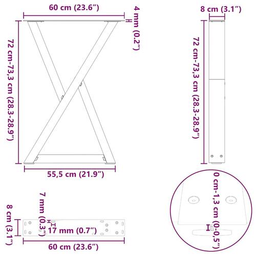 Spisebordsben 2 stk Naturstål 60x(72-73,3) cm Stål