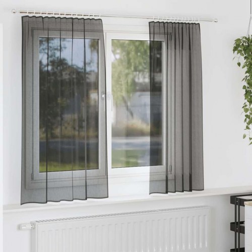 Voile-gardiner med fane i toppen, 2 stk., sort - 140 × 175 cm