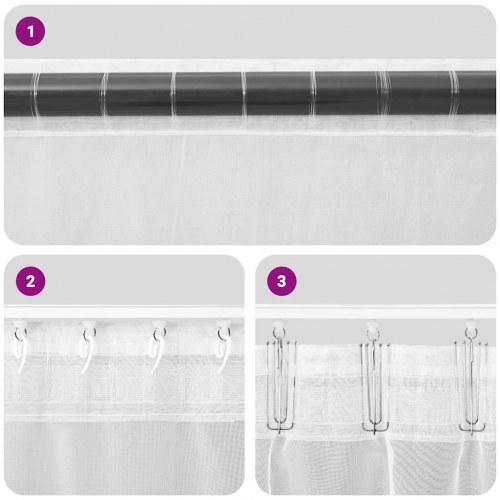 Voile-gardiner med fane i toppen, 2 stk., sort - 140 × 175 cm