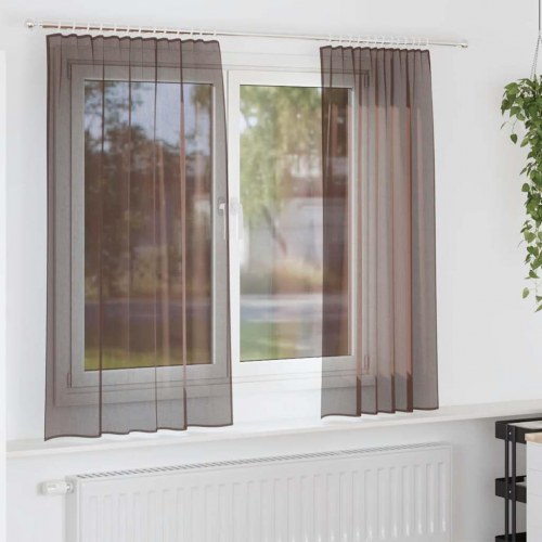 Voile-gardiner med fane i toppen - 2 stk., brun, 140 × 175 cm
