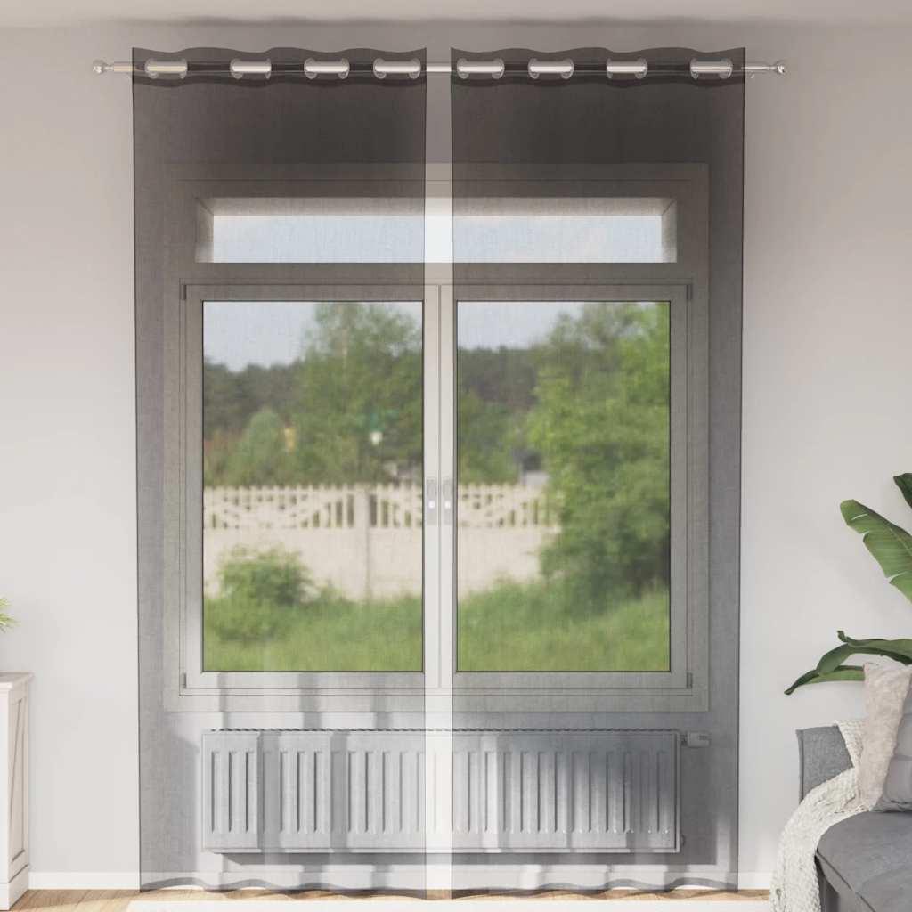 Voile-gardiner med øskner 2 stk. 140x260 cm sort