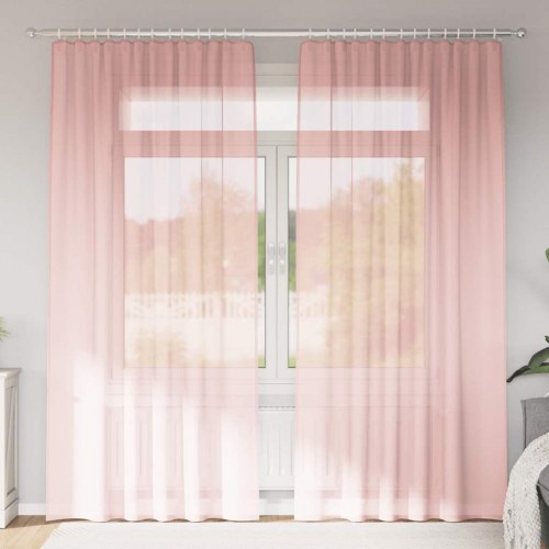 Voile-gardiner med løkker, 2 stk. - 140×225 cm, lyserød