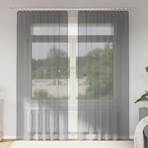 Voile-gardiner med løkker 2 stk. - 140 × 245 cm, mørkegrå