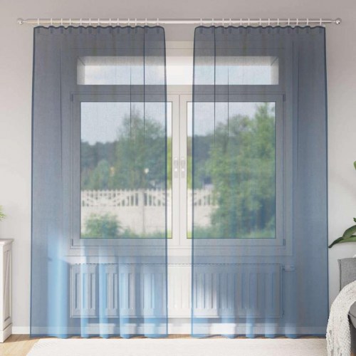 Voile-gardiner med løkker 2 stk. 140×245 cm - kongeblå