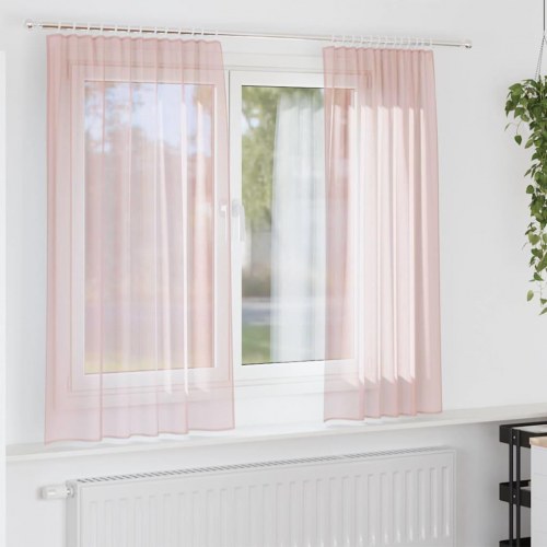 Voile-gardiner med løkker 2 stk. - 140 x 140 cm, lyserød
