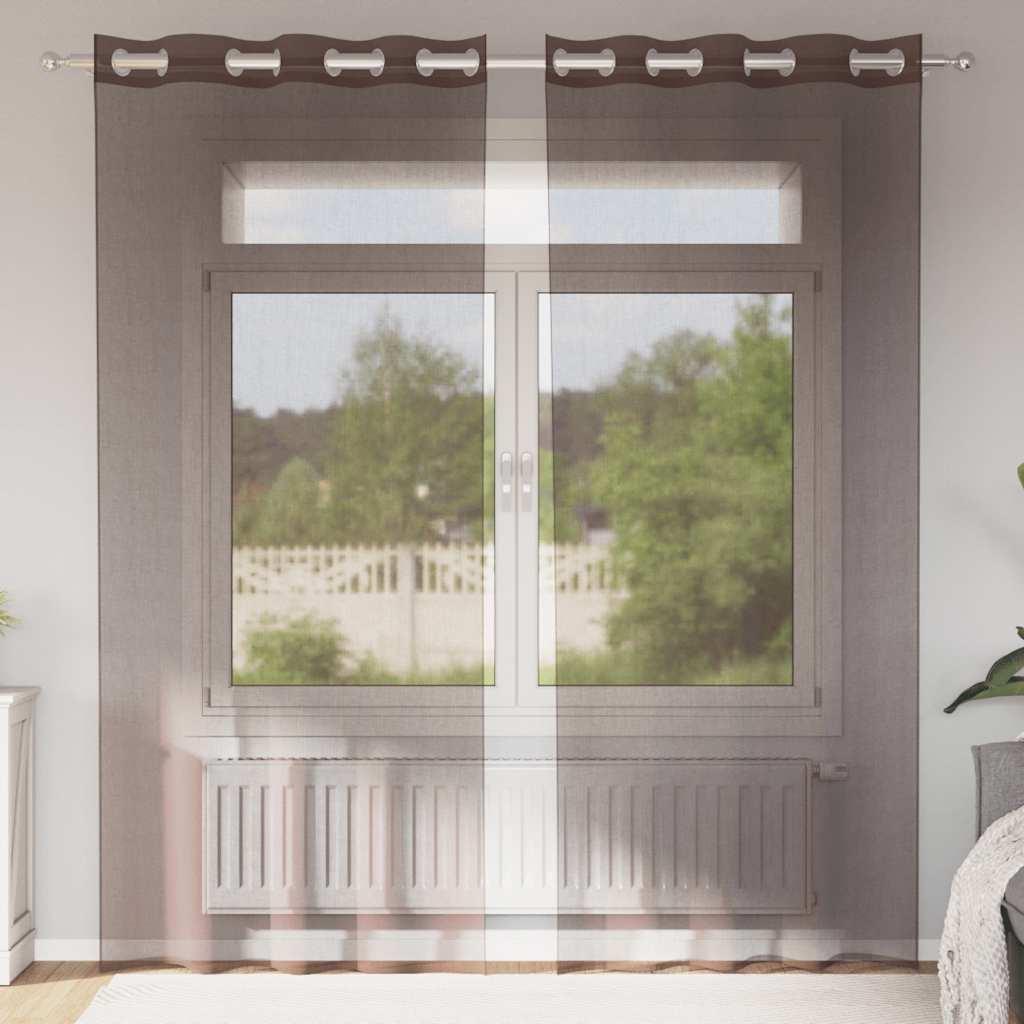 Voile-gardiner med øskner 2 stk. 140x245 cm brun